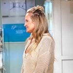Sharon’s cream crochet sweater on The Young and the Restless