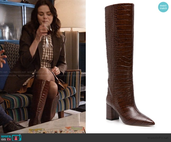 Paris Texas Anja 70MM Crocodile-Embossed Leather Boots worn by Mabel Mora (Selena Gomez) on Only Murders in the Building
