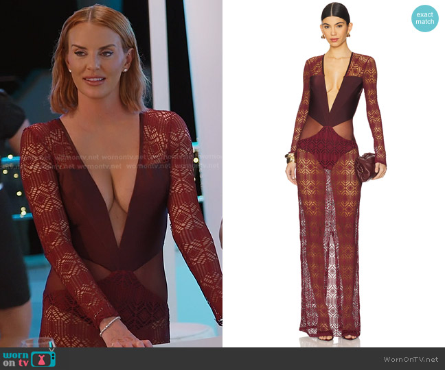 PatBO x Camila Coelho Long Sleeve Maxi Dress in Dark Red worn by Whitney Rose on The Real Housewives of Salt Lake City