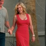 Peg’s red scoop neck dress on The Golden Bachelor