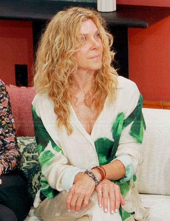 Peg's white and green floral blouse on The Golden Bachelor