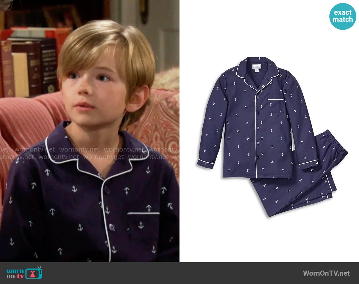 Petite Plume Twill Pajama Set in Portsmouth Anchors worn by Harrison Abbott (Redding Munsell) on The Young and the Restless