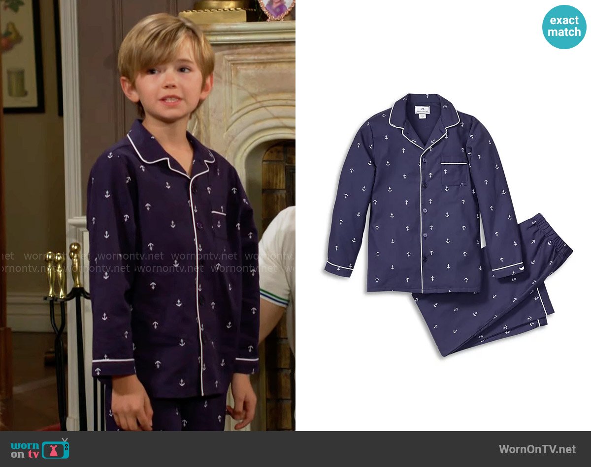 Petite Plume Twill Pajama Set in Portsmouth Anchors worn by Harrison Abbott (Redding Munsell) on The Young and the Restless