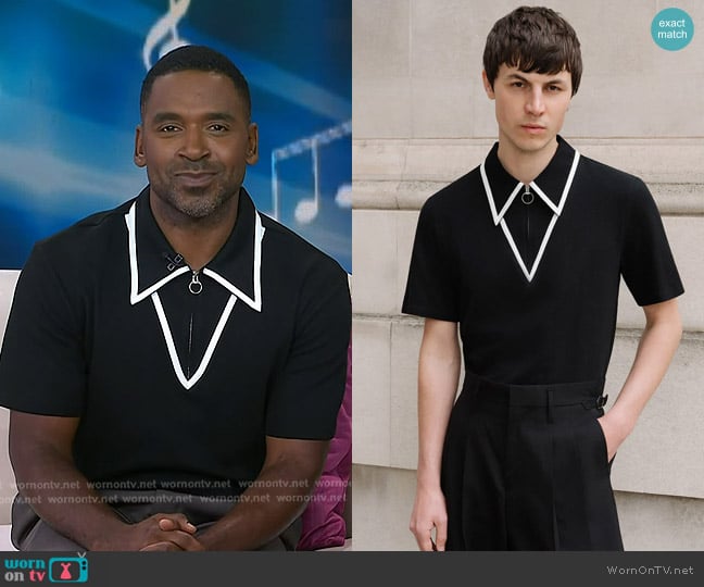 Justin’s black contrast trim zip polo on Today
