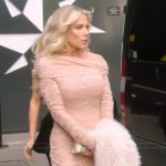 Jennifer’s pink lace off shoulder dress on The Real Housewives of Orange County