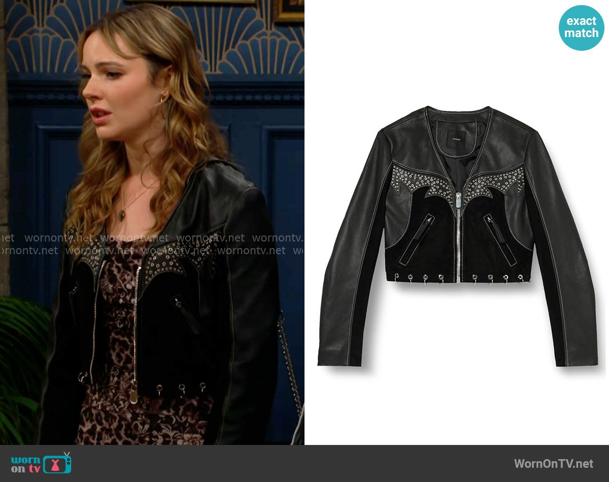 Pinko Gothika Leather Jacket worn by Tessa Porter (Cait Fairbanks) on The Young and the Restless