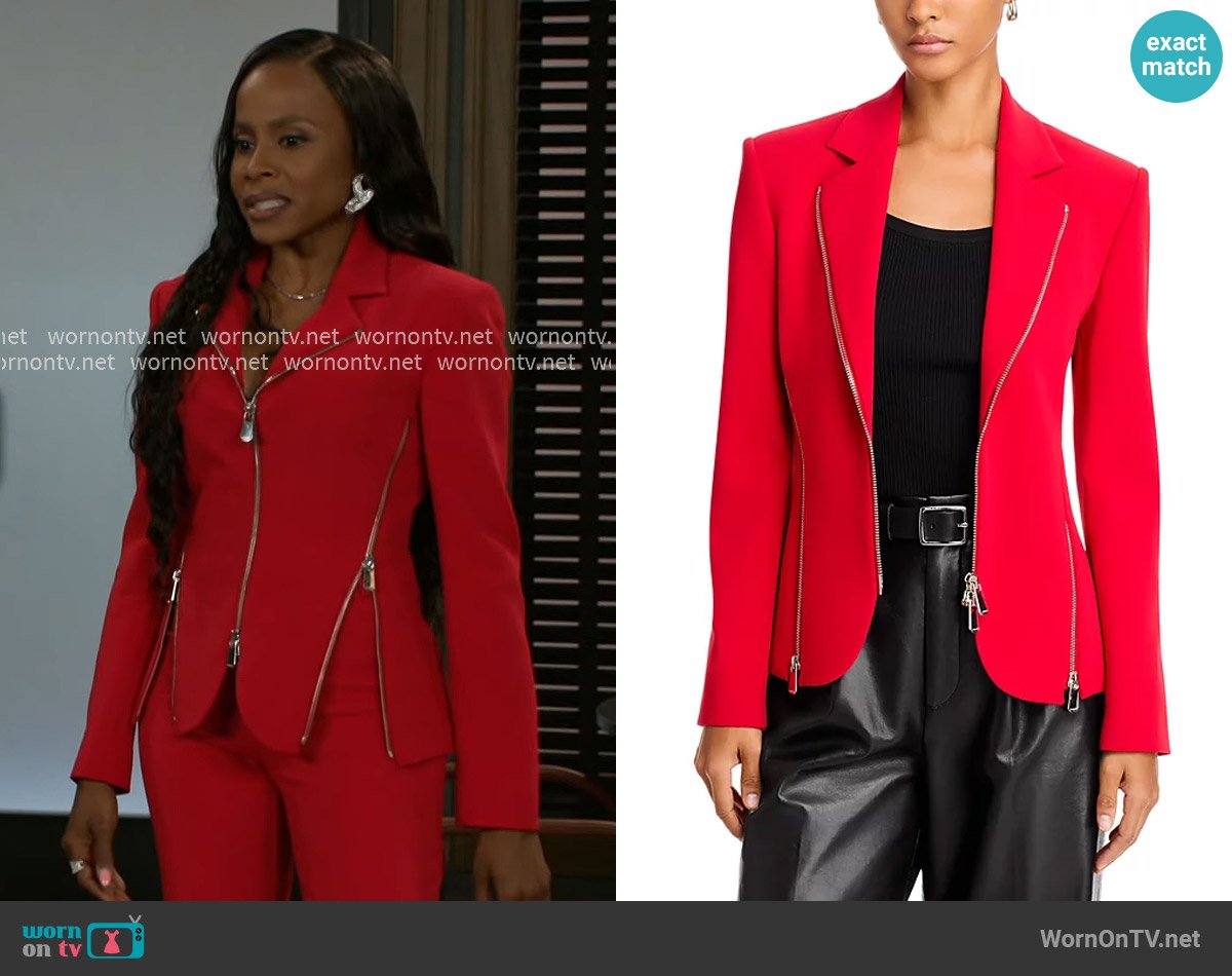 Pinko Notch Collar Zipper Blazer worn by Hayley Lawson (Marquita Goings) on Beyond the Gates