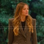 Alanna’s grey pinstripe blazer and skirt on Selling Sunset
