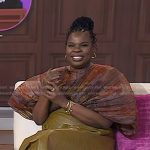 Leslie Jones’s printed pleated top and leather skirt on Today