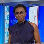 Zinhle’s brown polka dot asymmetric top on NBC News Daily