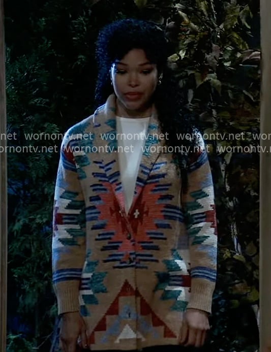 Portia’s printed cardigan on General Hospital