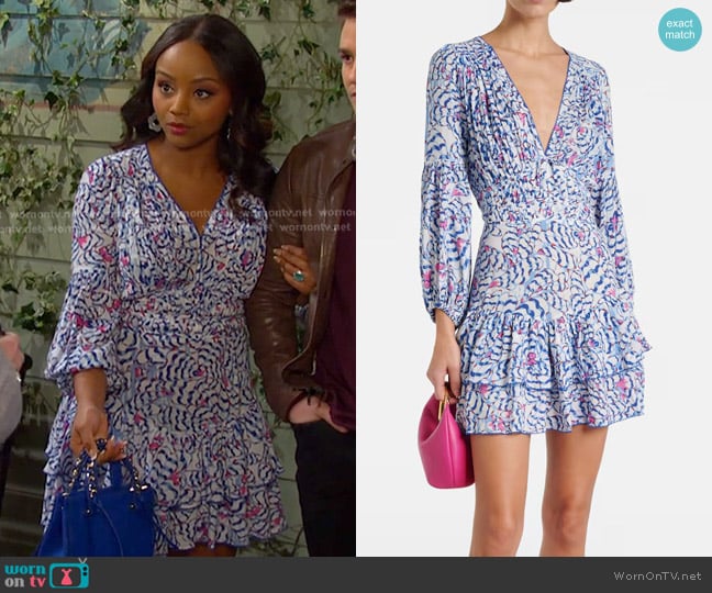 Poupette St Barth Chiara Printed Ruffled Minidress worn by Chanel Dupree (Raven Bowens) on Days of our Lives