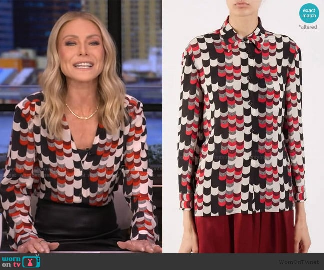 Prada Printed Blouse worn by Kelly Ripa on Live with Kelly and Mark