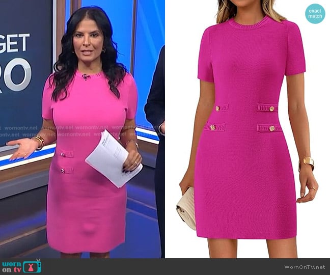 PrettyGarden Short Sleeve Sweater Sheath Dress in Rose Red worn by Darlene Rodriguez on Today