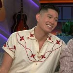 Mark Hoying's white printed shirt on The Kelly Clarkson Show