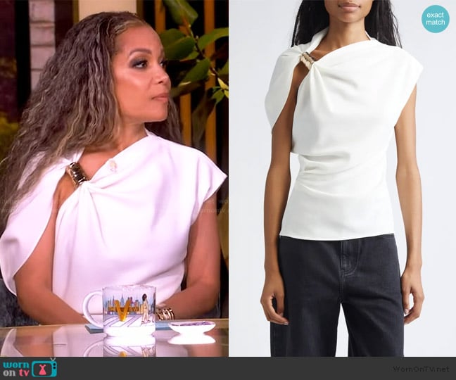 Proenza Schouler Malika Asymmetric Matte Crepe Top worn by Sunny Hostin on The View