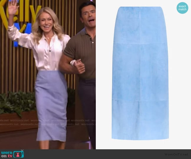 Proenza Schouler Nadia Skirt in Suede worn by Kelly Ripa on Live with Kelly and Mark