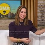 Rebecca’s purple puff sleeve sweater and printed skirt on Good Morning America