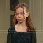 Rachel’s green embellished sheer sleeve dress on Days of our Lives