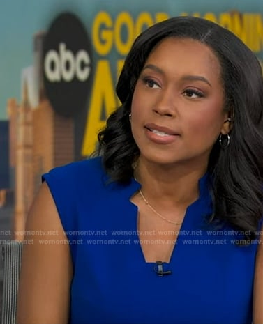 Rachel's blue sleeveless jumpsuit on Good Morning America