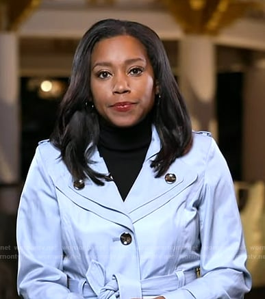 Rachel's blue trench coat on Good Morning America