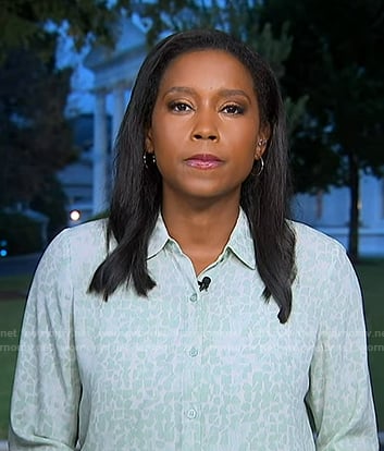 RAchel's green print button down shirt on Good Morning America