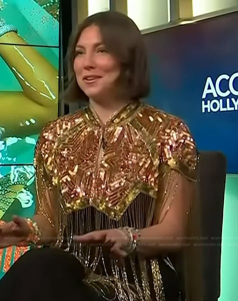 Raegan Baylee's embellished fringe top on Access Hollywood