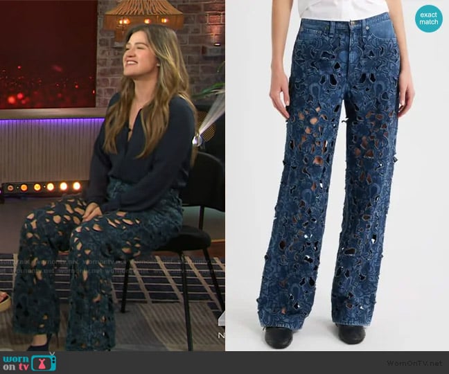 Rag and Bone Logan Floral Cutout Mid Rise Wide Leg Jeans worn by Kelly Clarkson on The Kelly Clarkson Show