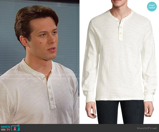 Rag & Bone Classic Slim Fit Henley in white worn by Tate Black (Leo Howard) on Days of our Lives