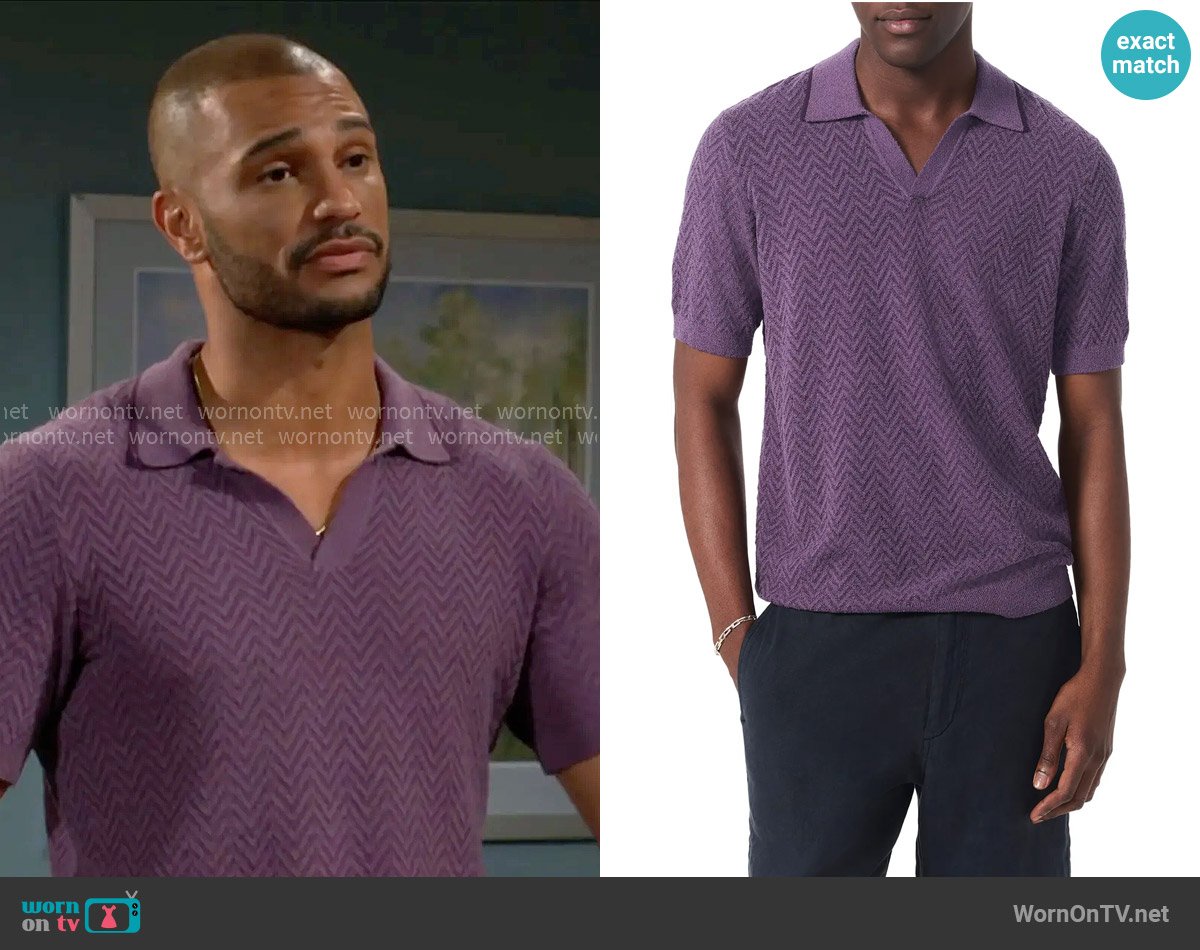 Rag & Bone Zuma Johnny Collar Chevron Terry Cloth Polo worn by Holden Novak (Nathan Owens) on The Young and the Restless
