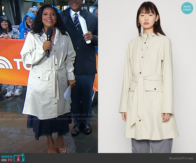 Rains Curve Parka Jacket in Dune worn by Sheinelle Jones on Today