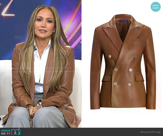 Ralph Lauren Collection Camden Lambskin Jacket in Light Toffee worn by Jennifer Lopez on Today