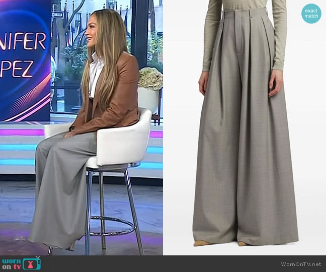 Ralph Lauren Collection Greer Wool Pleated Pant in Pearl Grey Melange worn by Jennifer Lopez on Today
