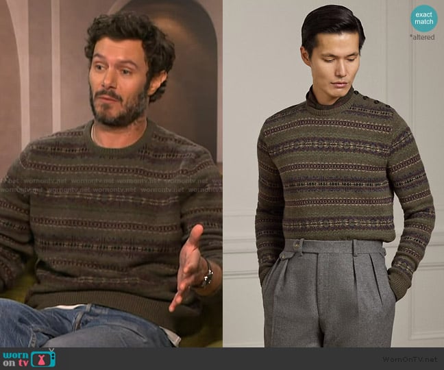 Ralph Lauren Fair Isle Cashmere-Wool Sweater worn by Adam Brody on Access Hollywood