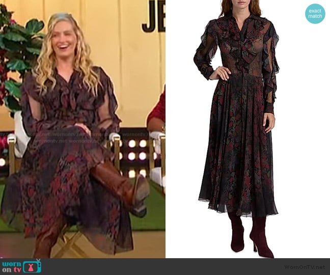 Ralph Lauren Melony Floral Crinkle Chiffon Day Dress worn by Beth Behrs on The Jennifer Hudson Show