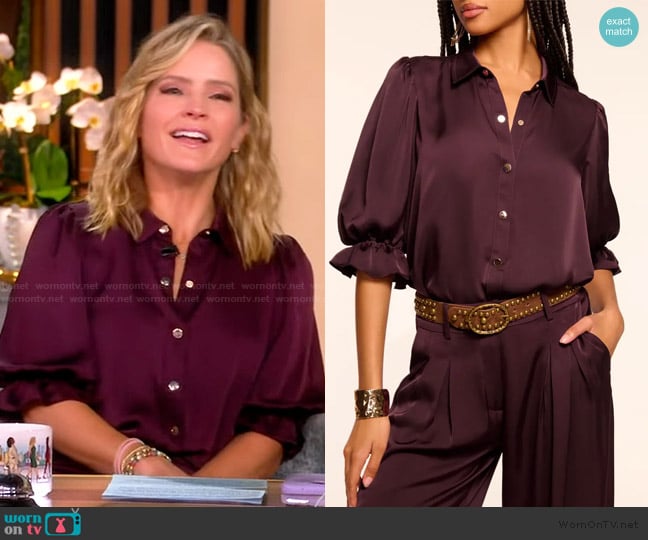 Ramy Brook Dina Matte Satin Bodysuit worn by Sara Haines on The View