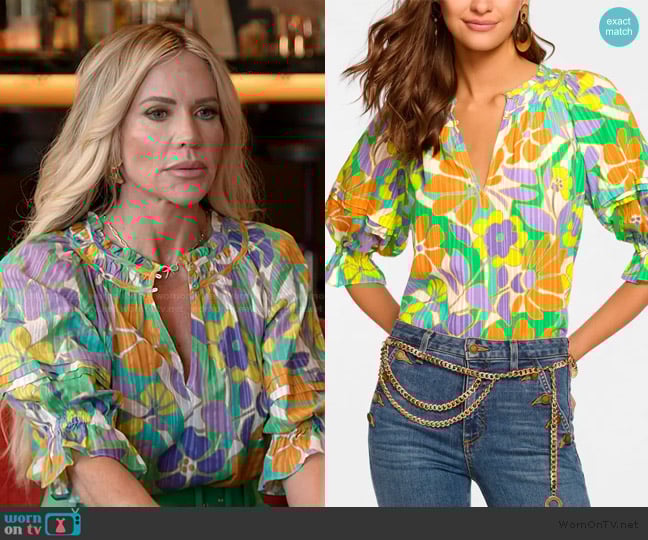 Ramy Brook Trixie Puff Sleeve Top worn by Jennifer Pedranti on The Real Housewives of Orange County