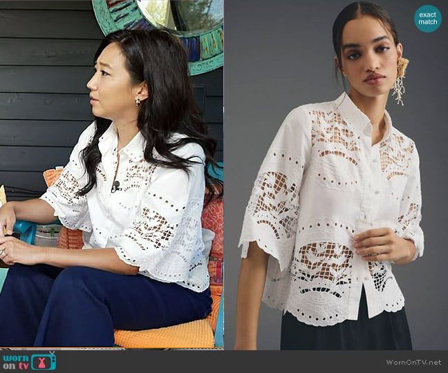 Ranna Gill Cutwork Buttondown Blouse worn by Kathy Park on Today