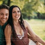 Raquel’s brown grommet leather vest on Elsbeth