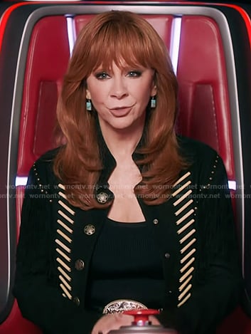 Reba’s black suede fringe jacket on The Voice