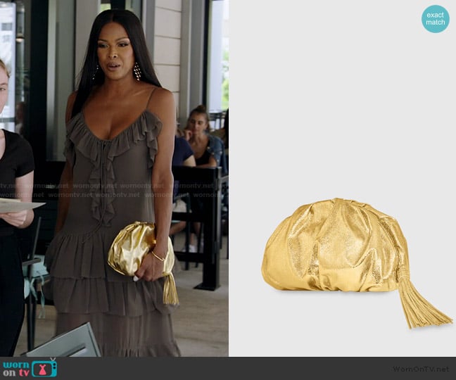 Rebecca Minkoff Ruched Clutch worn by Stacey Rusch on The Real Housewives of Potomac
