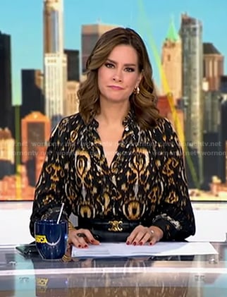 Rebecca's black ikat tie neck blouse on Good Morning America