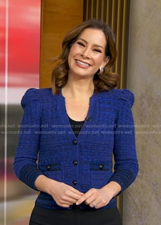 Rebecca's blue knit cardigan on Good Morning America