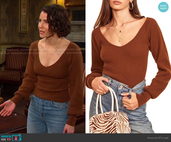 Reformation Hart Wide Neck Sweater worn by Sarah Horton (Linsey Godfrey) on Days of our Lives