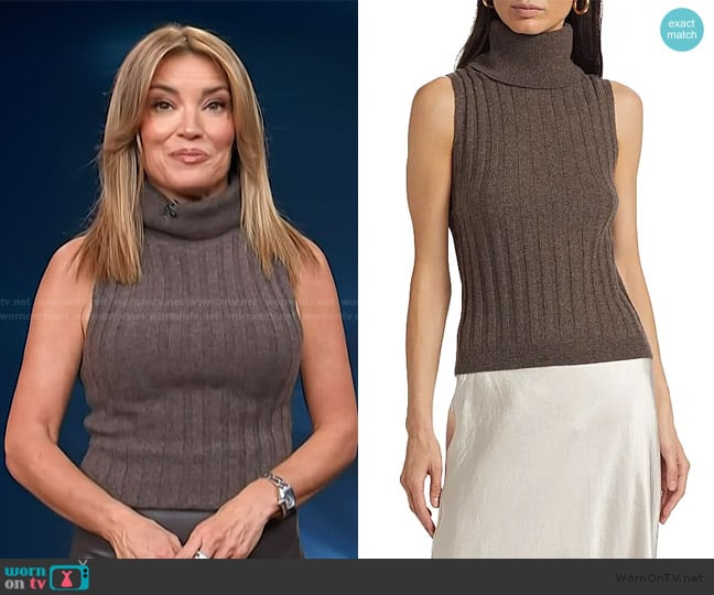 Reformation Rowyn Cashmere Turtleneck Tank worn by Kit Hoover on Access Hollywood