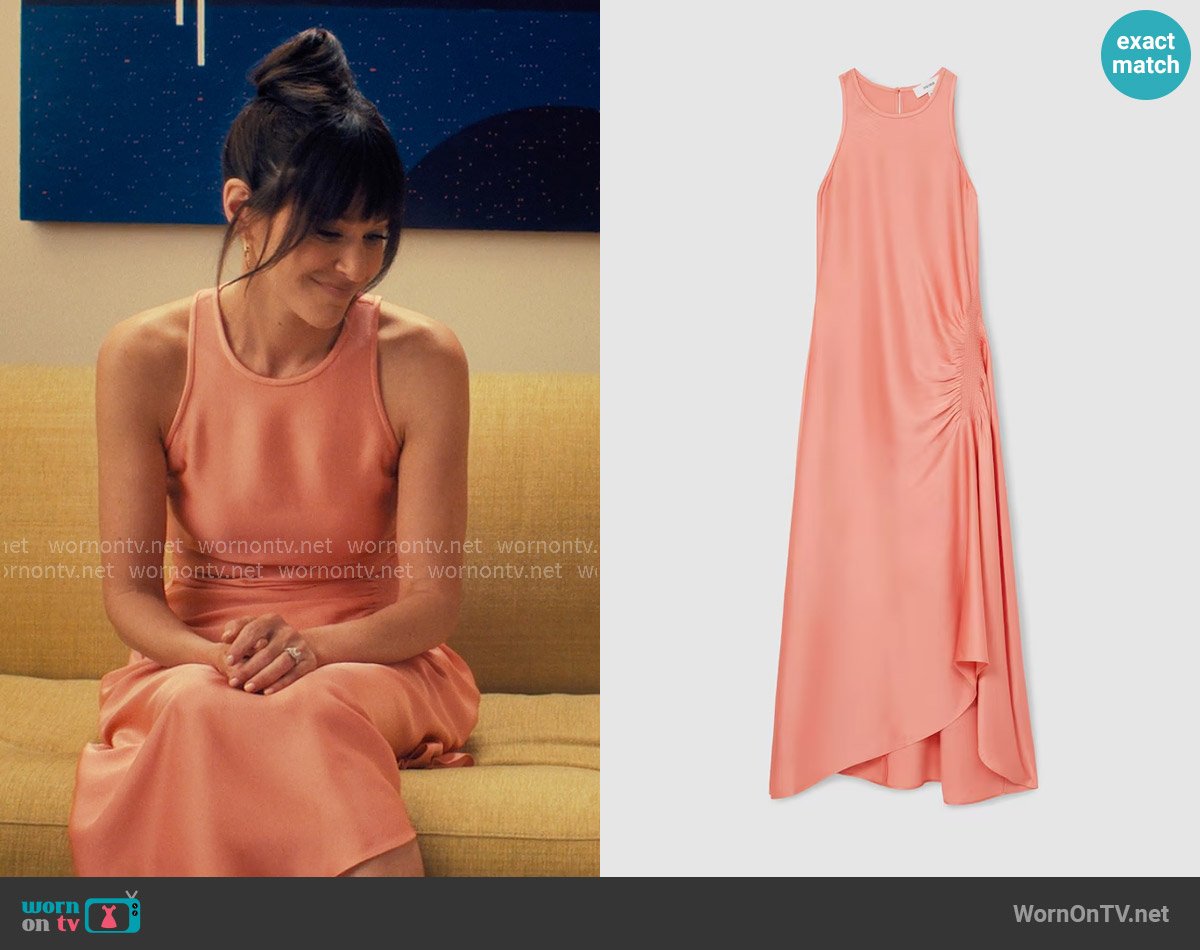 Reiss Anessa Dress in Coral worn by Esther Roklov (Jackie Tohn) on Nobody Wants This