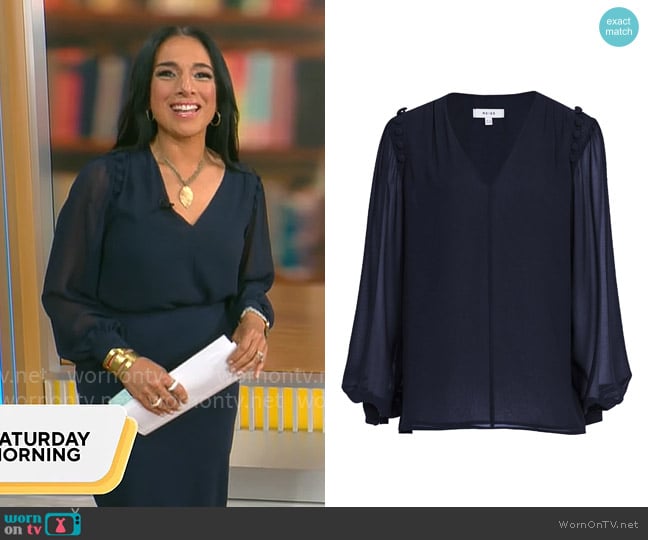 Reiss Dana Button Detail Blouse worn by Michelle Miller on CBS Mornings