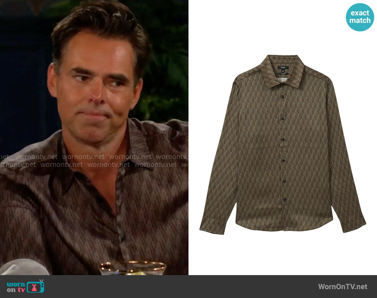 Reiss Lafraneire Monogram Long-Sleeve Shirt worn by Billy Abbott (Jason Thompson) on The Young and the Restless
