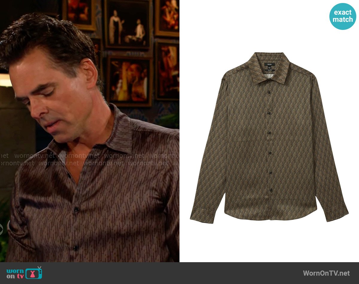 Reiss Lafraneire Monogram Long-Sleeve Shirt worn by Billy Abbott (Jason Thompson) on The Young and the Restless