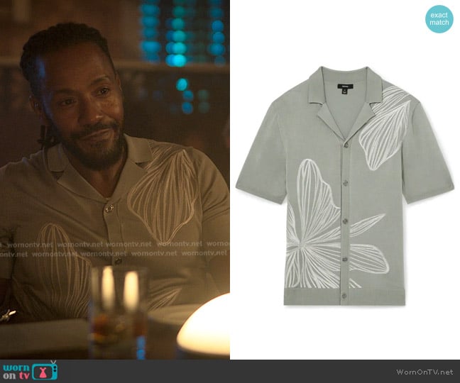 Reiss Laurent Floral Knit Camp Shirt in Soft Sage worn by Lewis Stewart (McKinley Freeman) on Reasonable Doubt